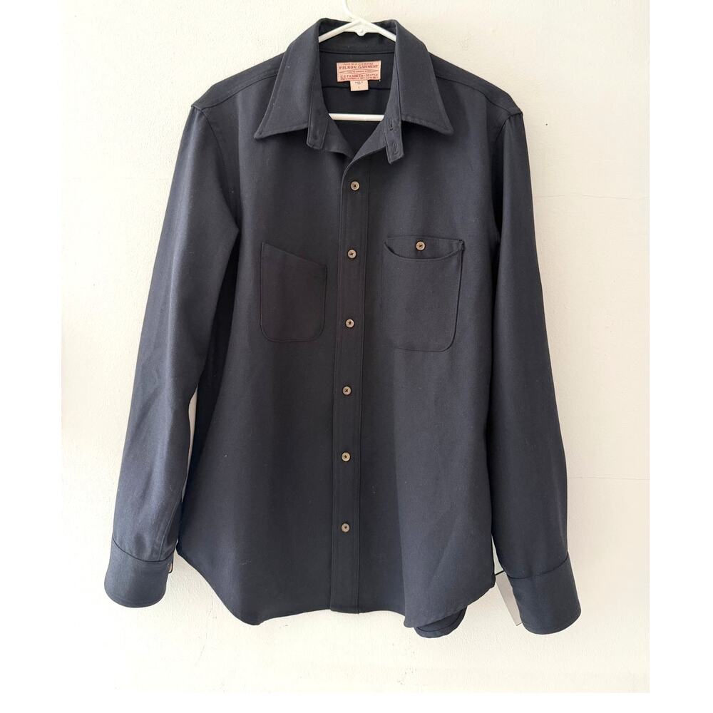 Vtg Filson Wool Jacket Shirt Large Black Made USA Seattle Rare Shacket Excellent